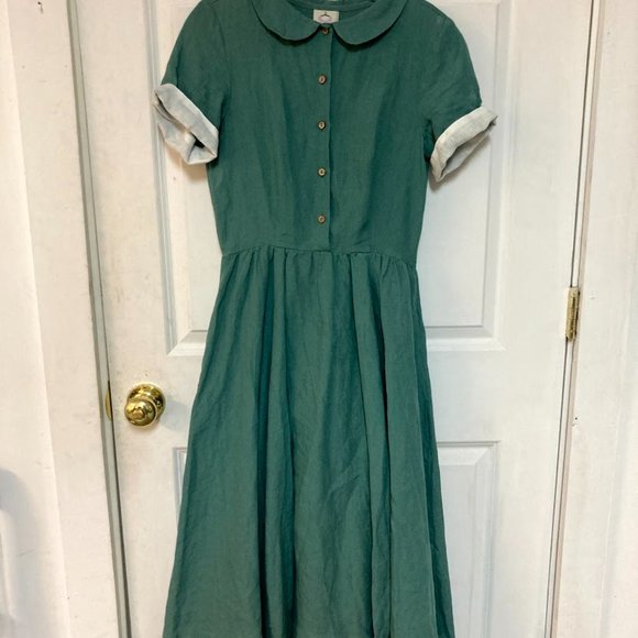 SOLD Son de Flor classic linen dress - mint green - Picture 4 of 6